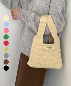 ミニミニストア miniministore ミニハンドバッグ 英字ロゴ ニットバッグ （グレー）